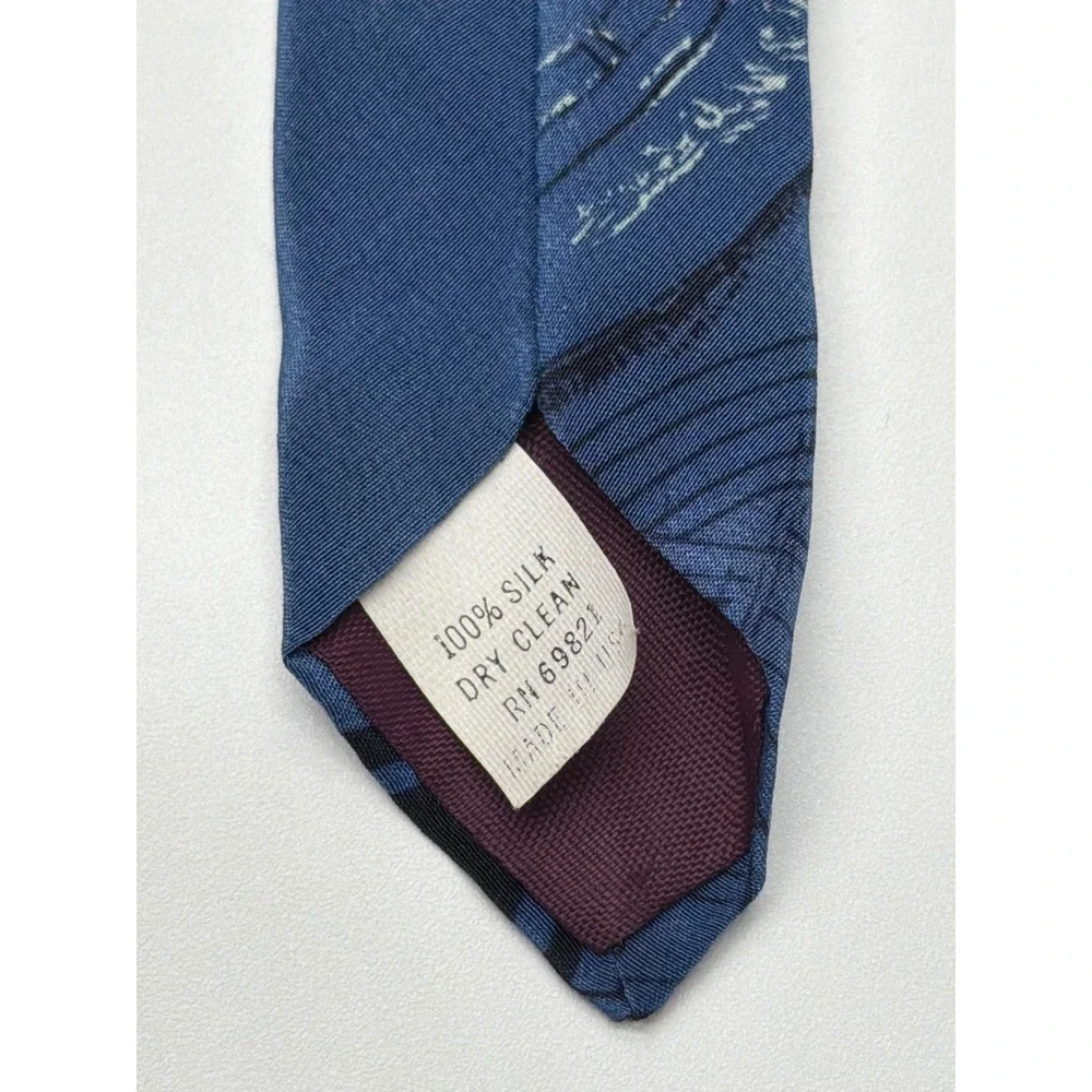Harley-Davidson Vintage Silk Tie RM Style Ralph Marlin Blue Motorcycle Schematic